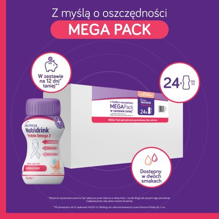 Nutridrink Protein Omega 3, smak mango-brzoskwinia, 24 x 125 ml - ŻYWNOŚĆ SPECJALNEGO PRZEZNACZENIA MEDYCZNEGO