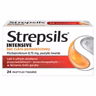Strepsils Intensive pomarańczowy bez cukru, na ból gardła, 24 pastylki twarde