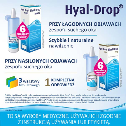 Hyal-Drop Multi, nawilżające krople do oczu i soczewek, 10 ml - Dorosły