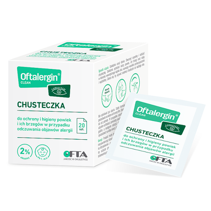 Oftalergin Clean, Chusteczki do higieny powiek, 20 sztuk - zdjęcie produktu